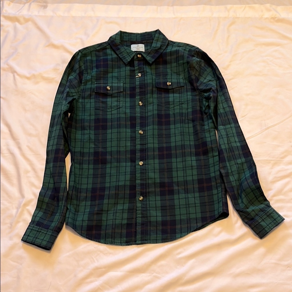 Class Club Green and Blue Casual Button Down Shirt